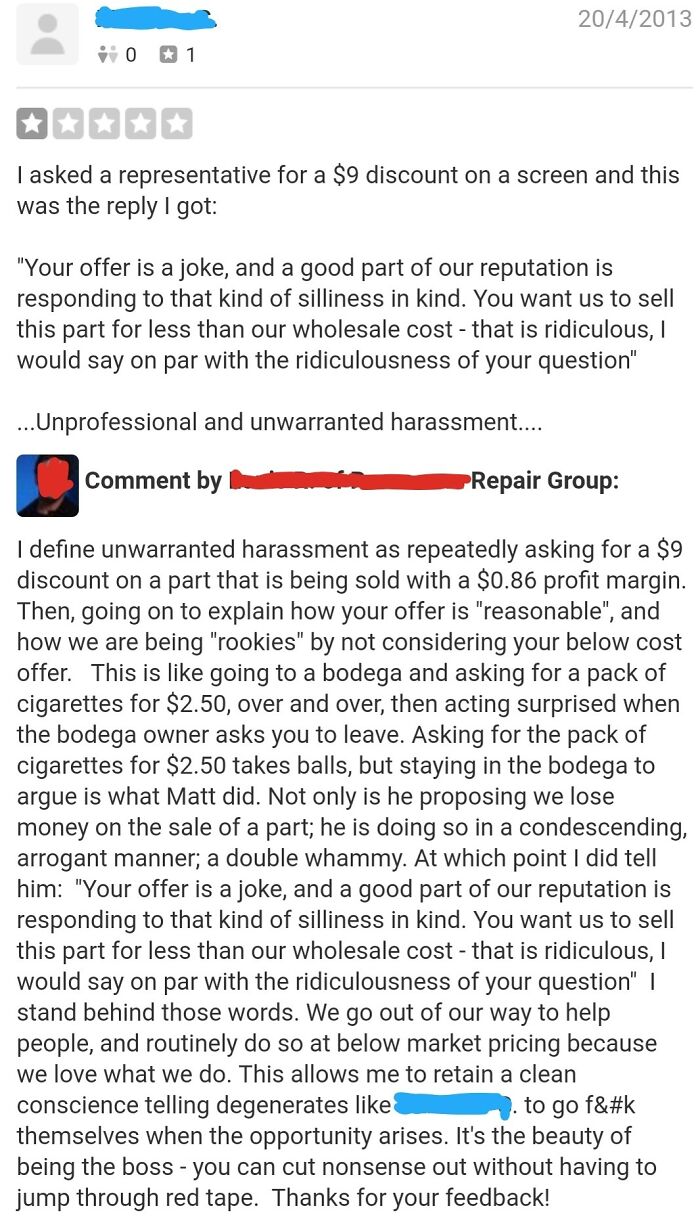 Beggar Writes One Star Review On Yelp And Gets An Answer From Store Owner