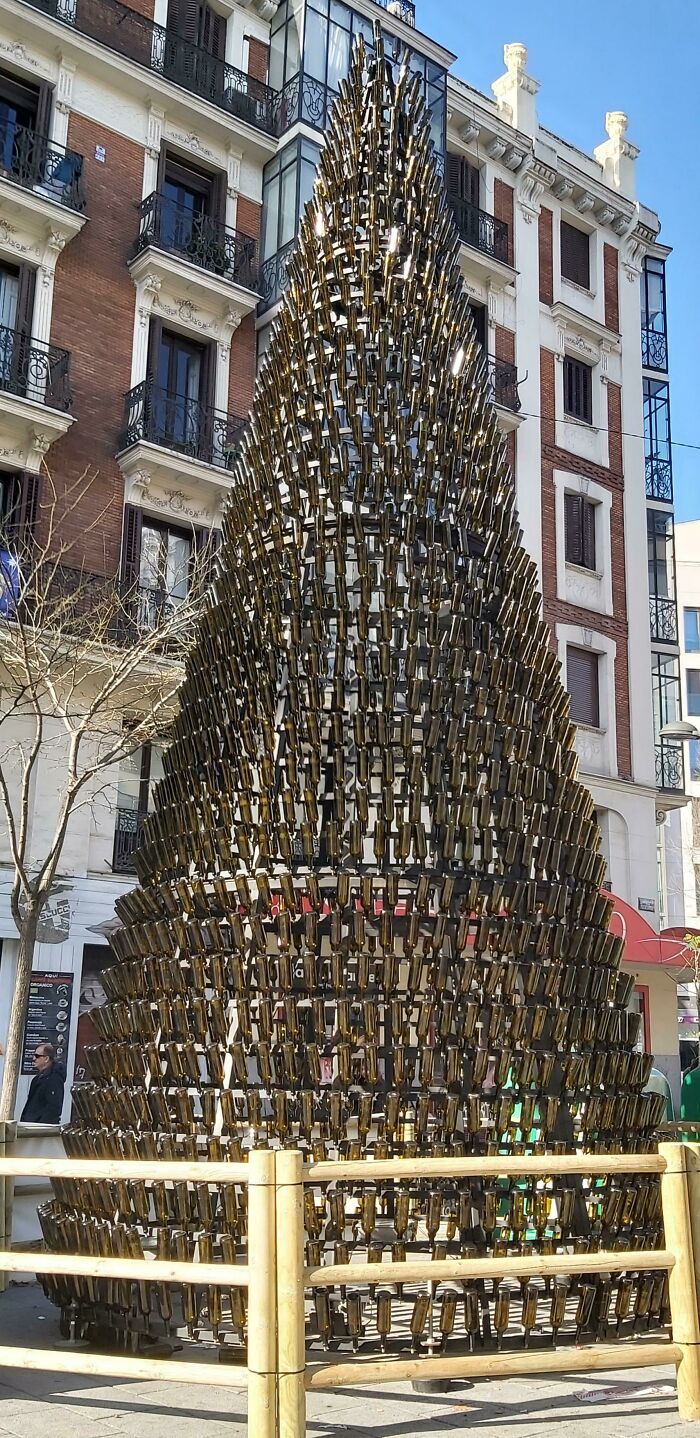 A Christmas Tree Made Out Of Recycled Bottles Here In Madrid