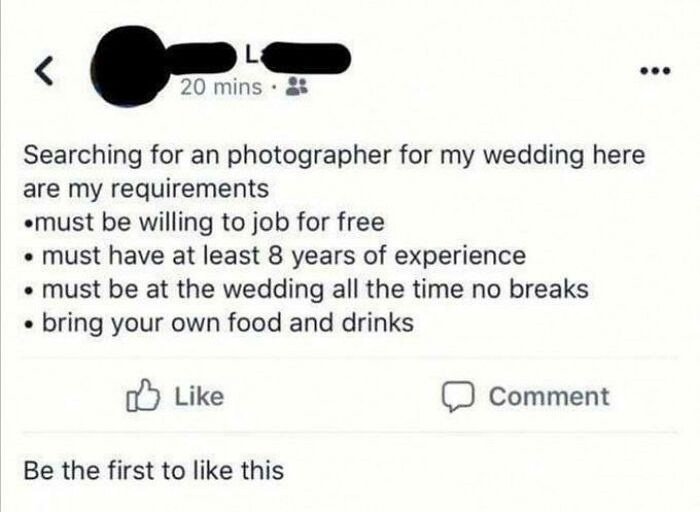 Hiring A Free Wedding Photographer (Found Screenshot On Twitter)