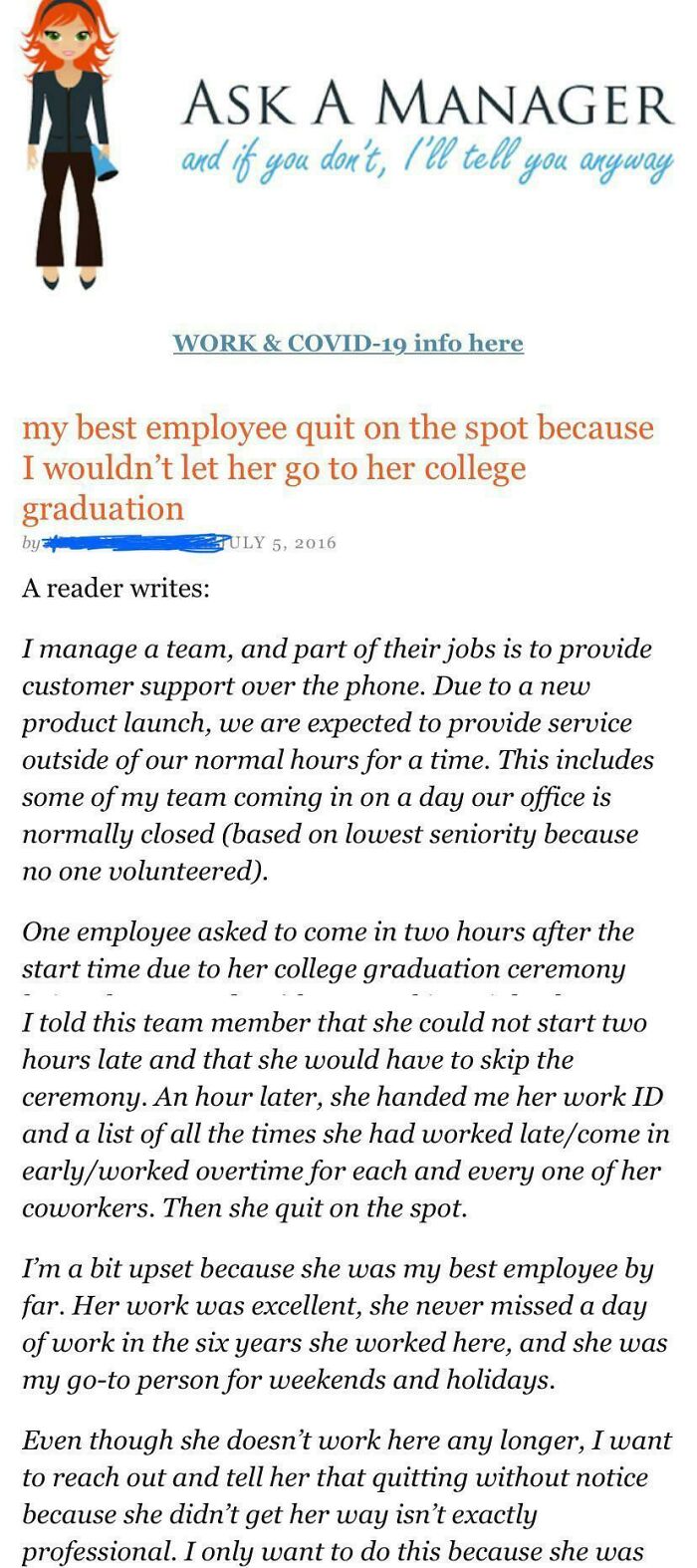 Manager Refuses To Allow Employee To Go To College Graduation Ceremony