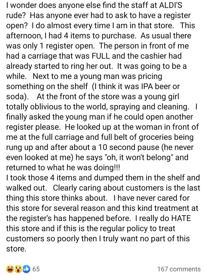 Entitled Woman Gets Mad That Aldi Wouldn't Open A 2nd Register Just For Her