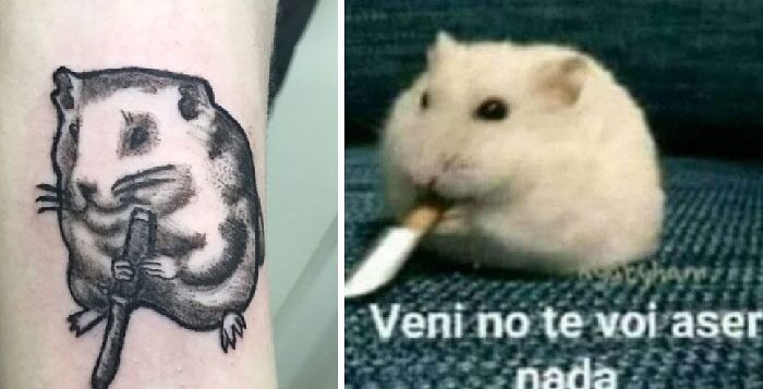 Hamster holding a knife tattoo 