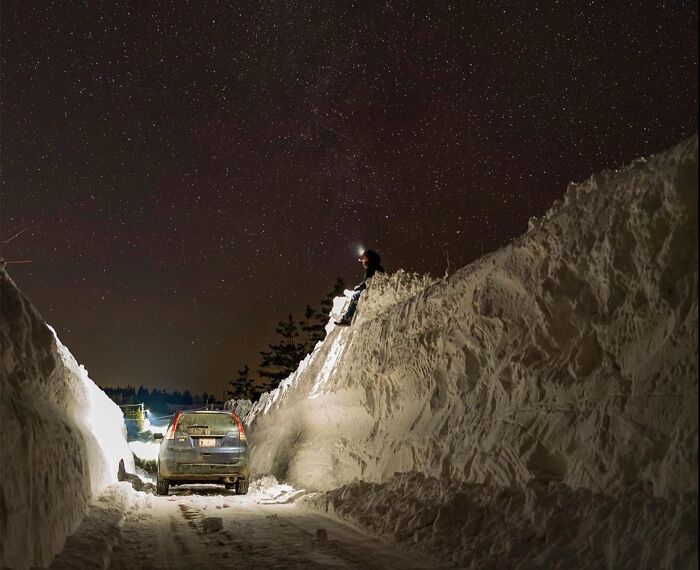 The Amount Of Snow In My City After Back To Back Storms. Me And My Car For Scale