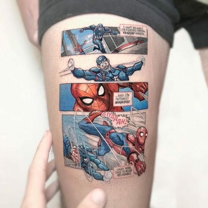 Captain America vs. Spiderman By Kozo Tatto At Gida Tattoo Studio