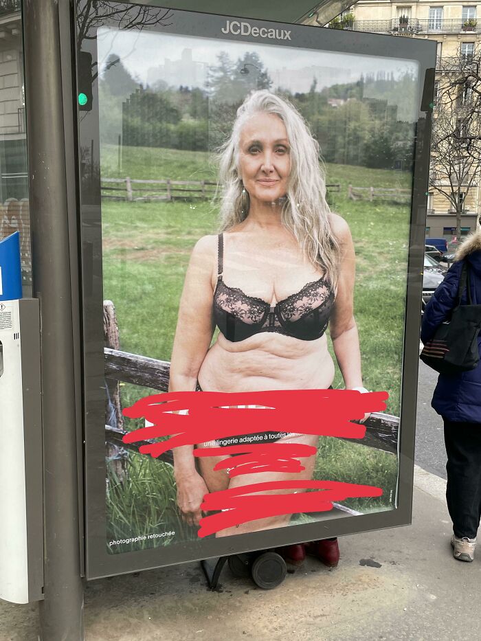 An Ad For Lingerie In France. It Even Says That The Pic Was Altered In The Bottom Left
