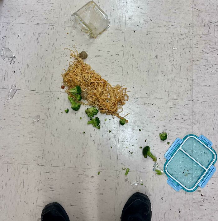 Here's My Dinner For Work At 2AM (Night Shift). I Was Hungry But I Guess The Floor Was Hungrier. 5 Second Rule?