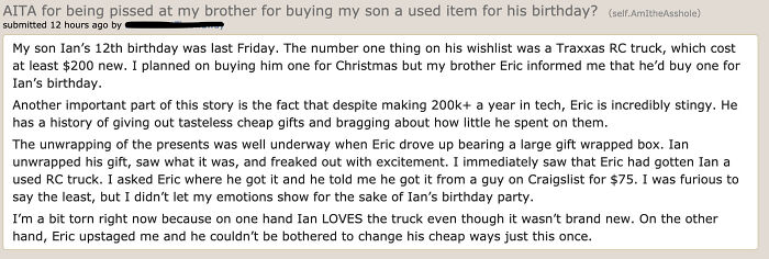 Op Is Mad That Her Brother Only Spent $75 On A Gift For Her Kid