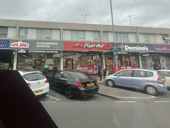 Pizza Hut, Papa John’s And Domino’s All Have A Store Next To Each Other In Wokingham England