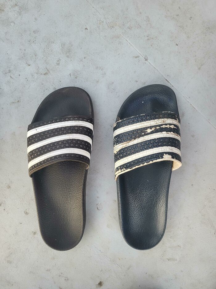 My (New) Adidas Slides vs. My Dad's 20 Year Old Ones. Design Unchanged