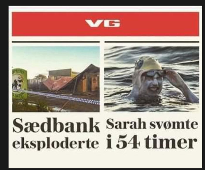 El mayor periódico de Noruega: Izquierda: "El banco de esperma explotó". Derecha: "Sarah nadó durante 54 horas".