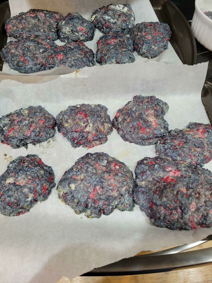 These Were Supposed To Be Raspberry Scones But Instead They Are Plague-Ridden Chunks. They Aren't Burnt. No Idea What Happened