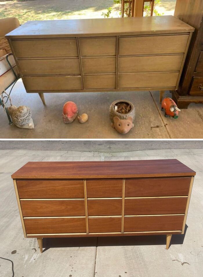 A Mid Century Basset Glow Up! Only Sanded And Teak Oiled, I Loved The Contrast!