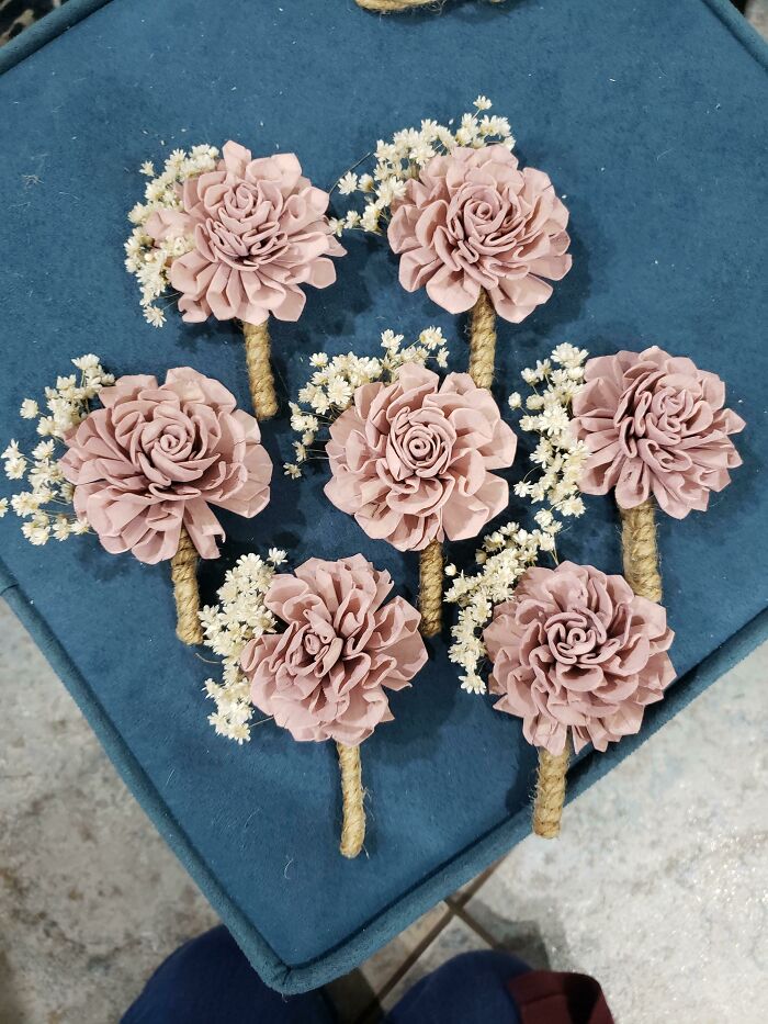First Attempt Making Sola Wood Flower Boutonnieres :)