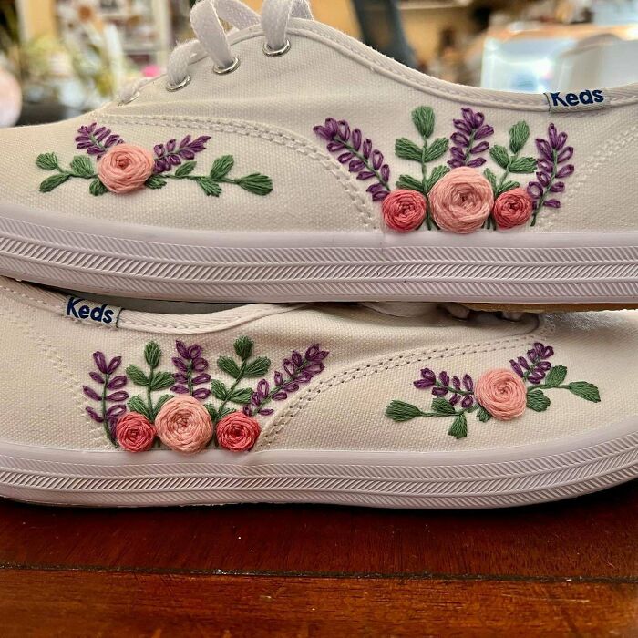 I Made Myself Embroidered Bridal Sneakers That Match My Bouquet!