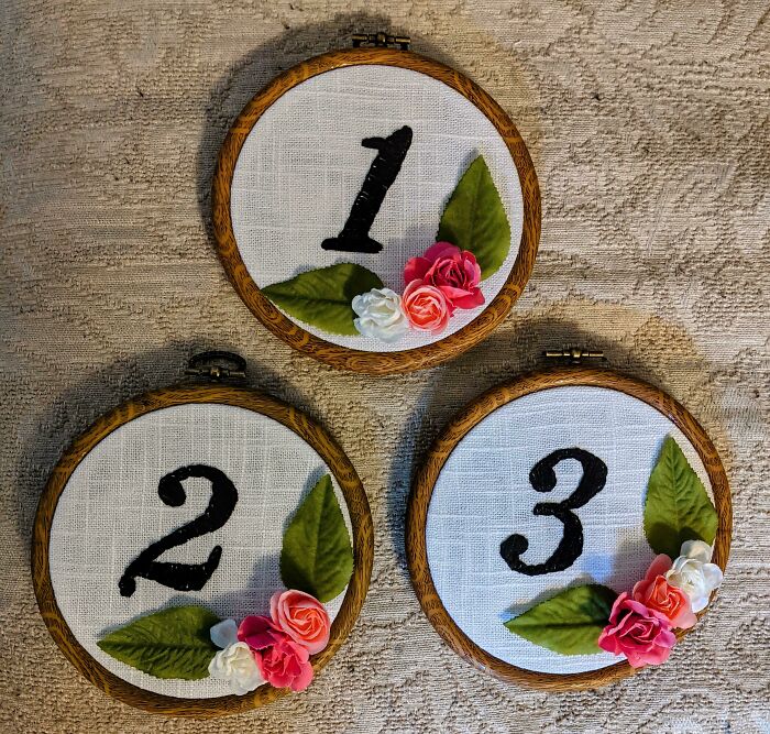 Hand Embroidering My Table Numbers To Hang In The Centerpieces! 3 Done, 17 To Go