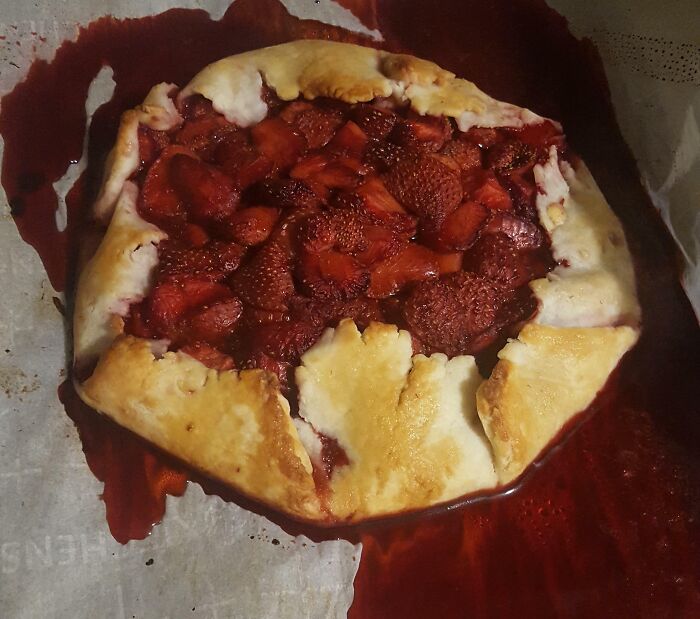 Strawberry Galette Fail. Filling Leaked Out And Completely Soaked Through The Bottom Crust
