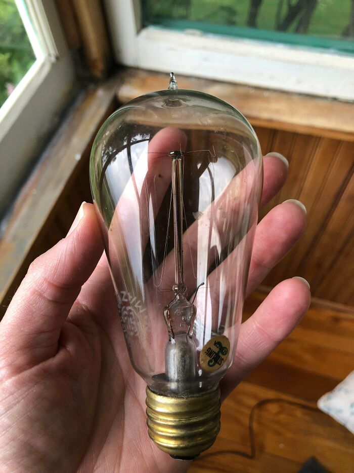 The Chandelier At Our Cottage Has This Vintage Light Bulb From The Early 1900s. It Still Works!