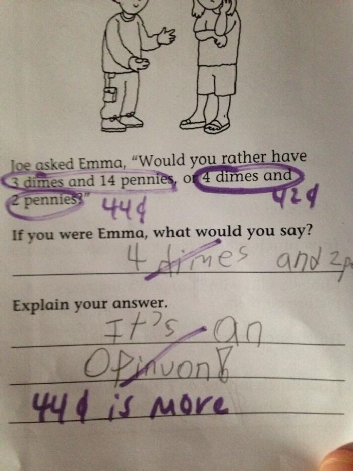 Friend's Kid's Homework. I Think He Gave A Good Answer. Pennies Suck
