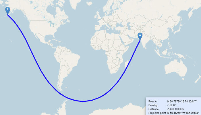 Without Touching A Single Piece Of Land, It's Possible To Sail From India To The USA In A Completely Straight Line
