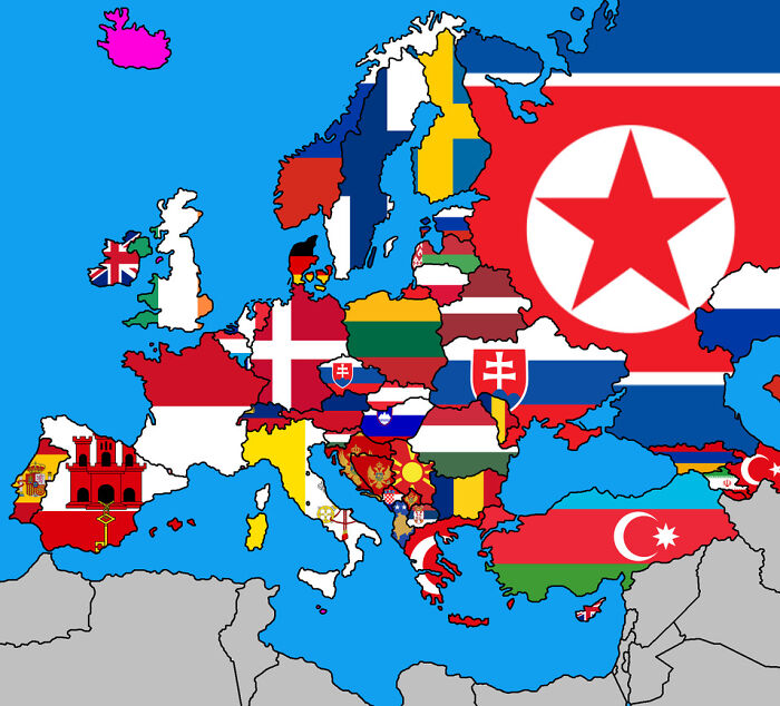 A Flag Map Of Europe But Each Flag Is Determined On Which Country They Share The Shortest Land Border With