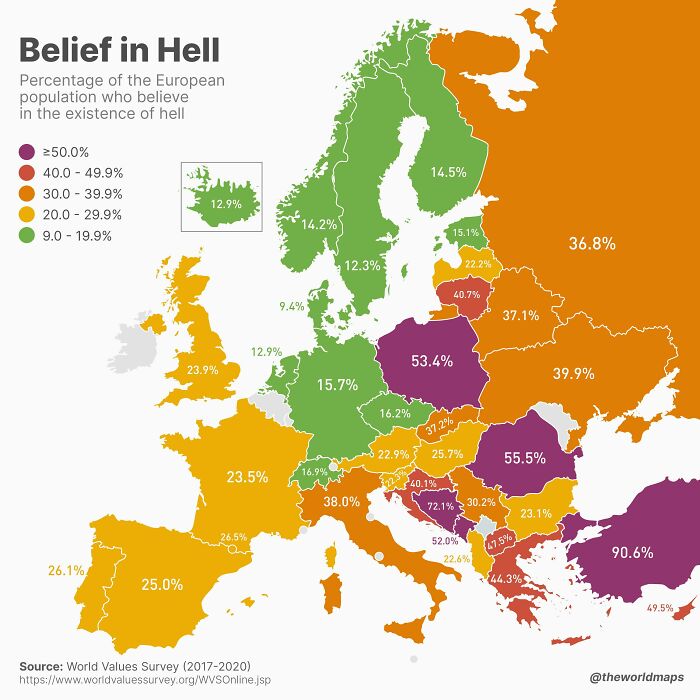 Percentage Of The European Population Who Believe In The Existence Of Hell