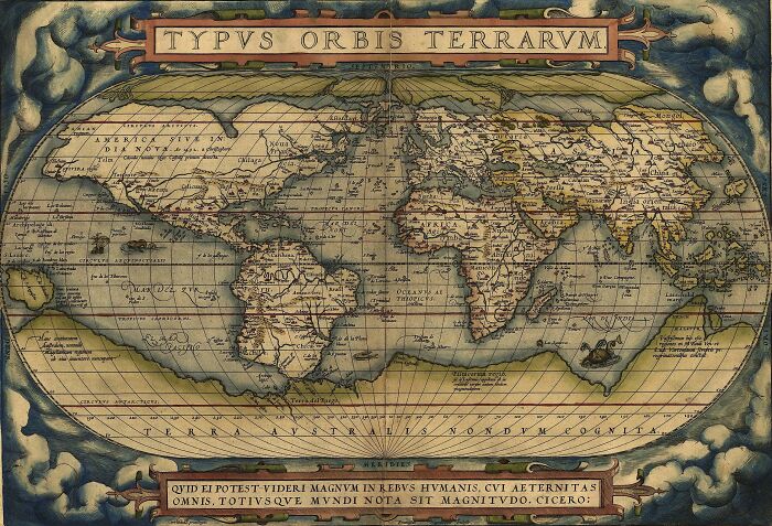 El Theatrum Orbis Terrarum (o Teatro del mundo) se considera el primer atlas moderno. Data del 20 de mayo de 1570