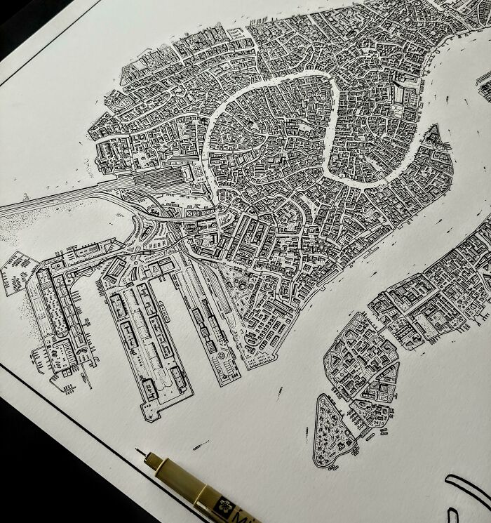 Estoy cerca de completar este mapa dibujado a mano de Venecia, Italia