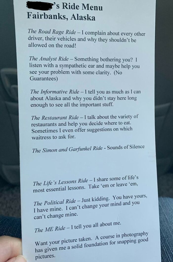 My Uber Driver Offered A Conversation “Menu” For His Ride