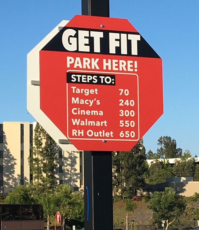 This "Get Fit" Parking Lot Sign
