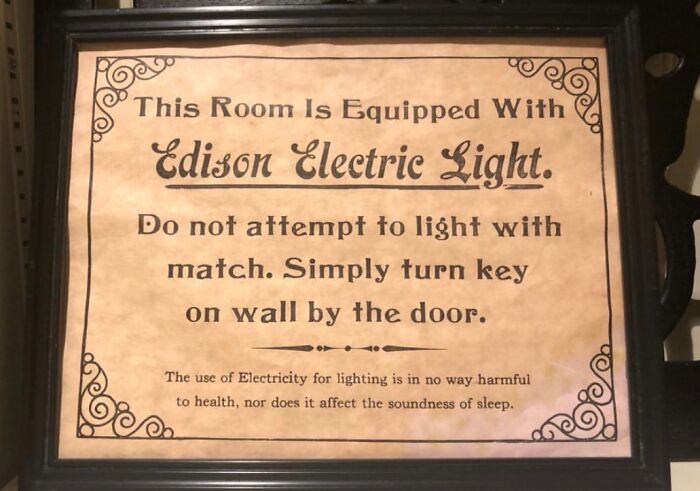 This Historic Sign In My Hotel Explains How To Use Electricity In Case You Had Never Used It Before