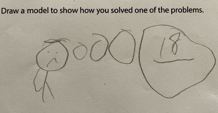 Friend’s 9-Year-Old Nephew Was Asked To Show His Work Or To Describe How He Got His Answer. His Reply: “Just Use My Brain” And Drew This To Show His Work