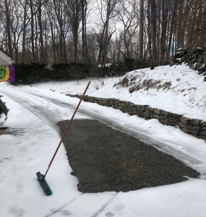 I Left My Snow Broom Leaning On My Car And Forgot About It. When I Drove Away, It Had Frozen To The Ground And Stayed Standing