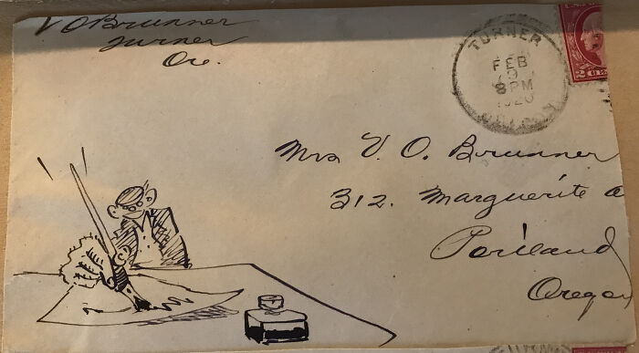 [9 de febrero de 1920] Mi abuelo quería ser dibujante de caricaturas. En cambio, trabajó para el ferrocarril, enviando a casa muchas cartas