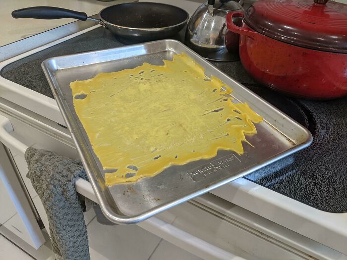 This Isn't Melted Cheese, It's The Plastic Cutting Board I Forgot To Remove From Under My Bread Dough