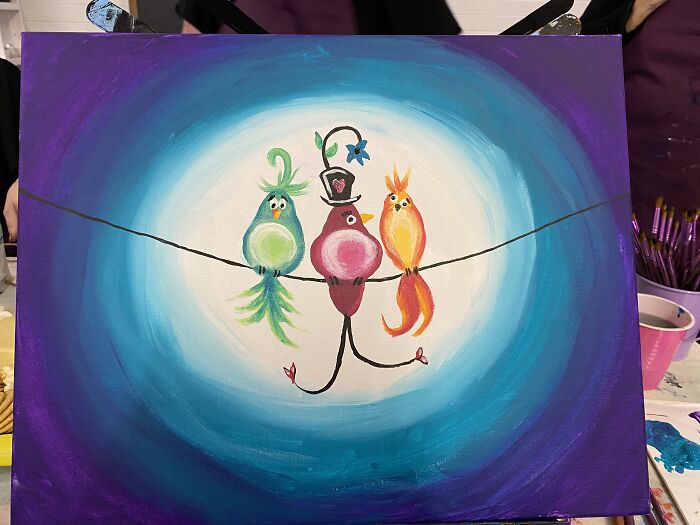 “Loopy Birds” I Painted At An Afternoon Art Session