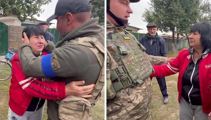 Ukrainian Soldier Embraces His Mother After Liberating Her Town From Russian Occupation Ukrainian Soldier Embraces His Mother After Liberating Her Town From Russian Occupation