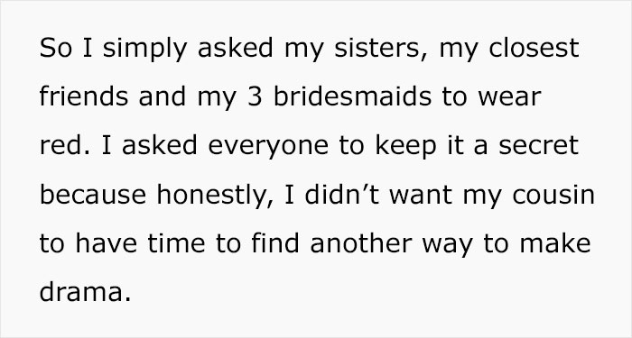Woman Wears Red Dress To Cousin's Wedding To Show That She Slept With The Groom First, But The Bride Outsmarts Her Woman Wears Red Dress To Cousin's Wedding To Show That She Slept With The Groom First, But The Bride Outsmarts Her
