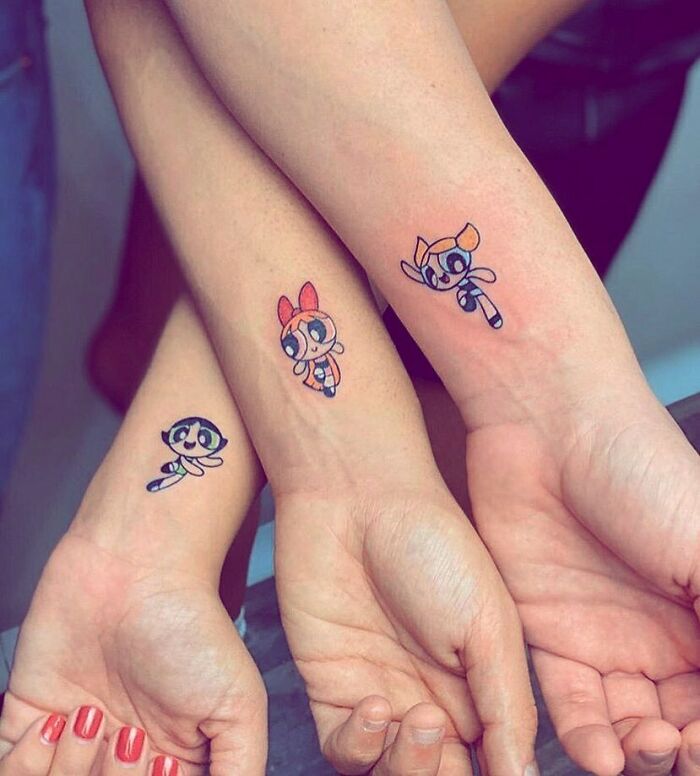 Three The Powerpuff Girls matching tattoos