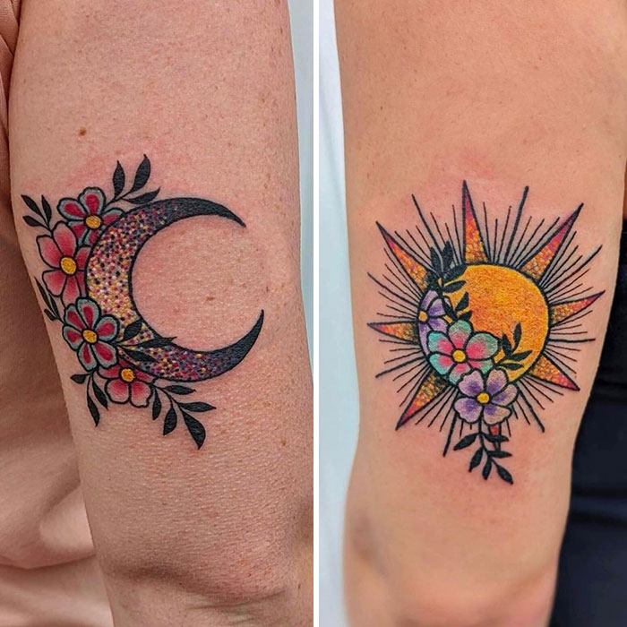 Sweet Bestie Moon And Sun Tattoos