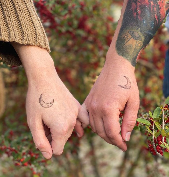 Best friend moon tattoos on hands