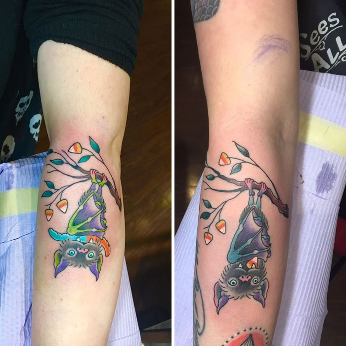 Matching candy bat tattoos 