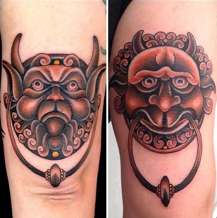 Minha tatuagem (à direita) e a do meu melhor amigo (à esquerda), ambas feitas por Dean Denney no Anonymous Tattoo em Savannah, GA