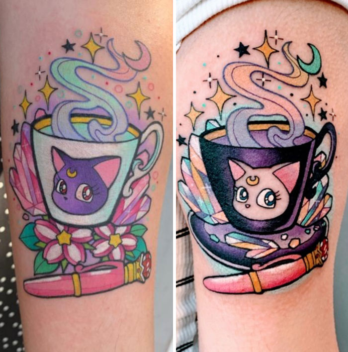 Colorful matching Sailor Moon inspired tattoos