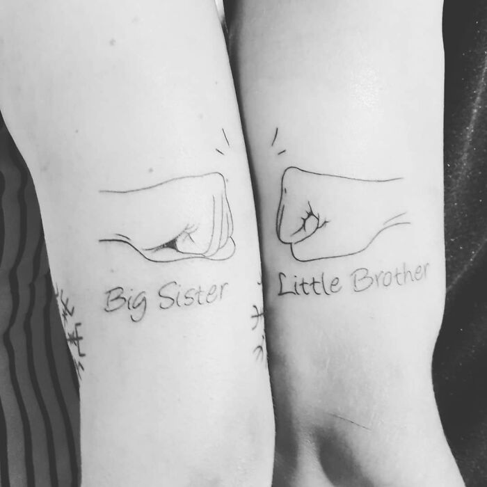 "Big sister" "Little brother" inscriptions matching tattoos 