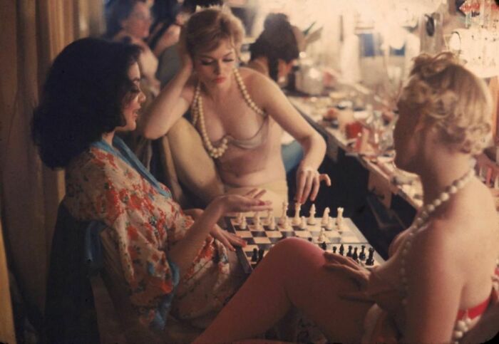 Showgirls Playing Chess Before A Show , 1958