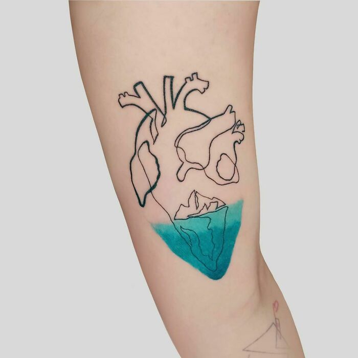 Single line heart - iceberg tattoo
