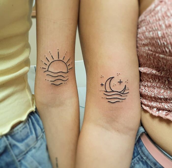 Best friend sun and moon arm tattoos