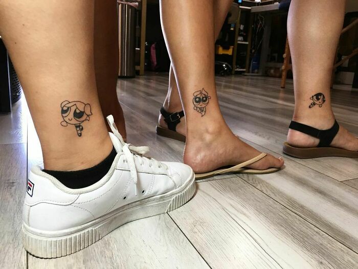 The Powerpuff Girls ankle tattoos