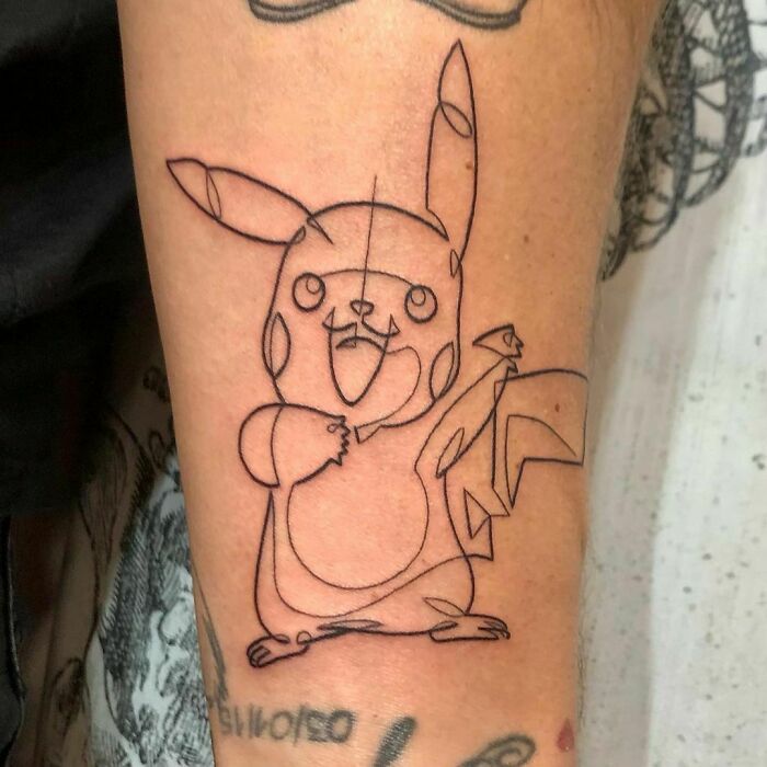 Smilling Pikachu single line tattoo