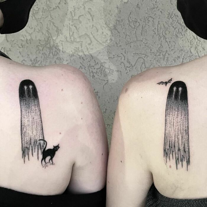 Matching ghost shoulder tattoos